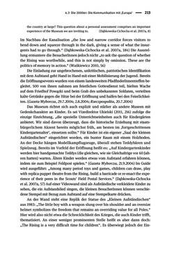 Image of the Page - 213 - in Der Zweite Weltkrieg in postsozialistischen Gedenkmuseen - Geschichtspolitik zwischen der ‚Anrufung Europas‘ und dem Fokus auf ‚unser‘ Leid