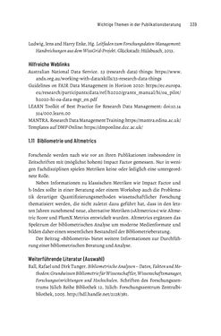 Bild der Seite - 339 - in Publikationsberatung an Universitäten - Ein Praxisleitfaden zum Aufbau publikationsunterstützender Services
