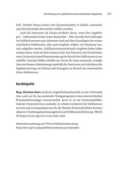 Bild der Seite - 373 - in Publikationsberatung an Universitäten - Ein Praxisleitfaden zum Aufbau publikationsunterstützender Services