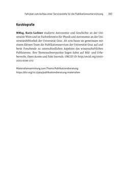 Image of the Page - 393 - in Publikationsberatung an Universitäten - Ein Praxisleitfaden zum Aufbau publikationsunterstützender Services