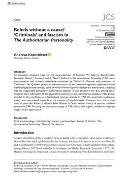 Image of the Page - 1 - in Rebels without a cause? - ‘Criminals’ and fascism in The Authoritarian Personality