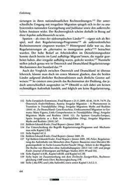 Image of the Page - 64 - in Regularisierungen irregulär aufhältiger Migrantinnen und Migranten - Deutschland, Österreich und Spanien im Rechtsvergleich