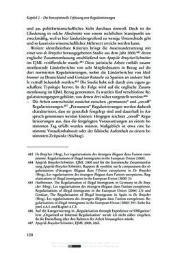 Image of the Page - 120 - in Regularisierungen irregulär aufhältiger Migrantinnen und Migranten - Deutschland, Österreich und Spanien im Rechtsvergleich