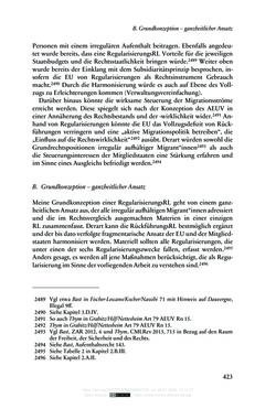 Image of the Page - 423 - in Regularisierungen irregulär aufhältiger Migrantinnen und Migranten - Deutschland, Österreich und Spanien im Rechtsvergleich