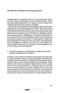 Image of the Page - 433 - in Regularisierungen irregulär aufhältiger Migrantinnen und Migranten - Deutschland, Österreich und Spanien im Rechtsvergleich