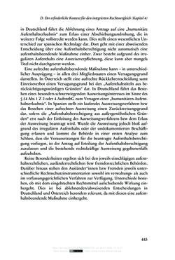 Image of the Page - 443 - in Regularisierungen irregulär aufhältiger Migrantinnen und Migranten - Deutschland, Österreich und Spanien im Rechtsvergleich