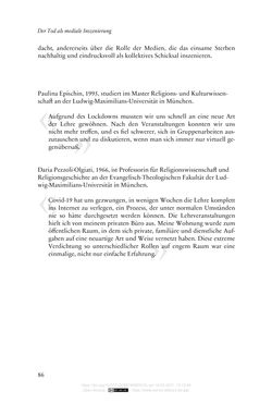 Image of the Page - 86 - in Religion, Medien und die Corona-Pandemie - Paradoxien einer Krise