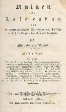 Image of the Page - 1 - in Ruinen - oder Taschenbuch zur Geschichte verfallener Ritterburgen und Schlösser nebst ihren Sagen, Legenden und Mährchen, Volume 5