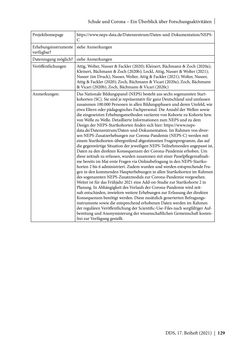 Bild der Seite - 129 - in Schule während der Corona-Pandemie - Neue Ergebnisse und Überblick über ein dynamisches Forschungsfeld