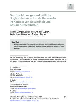 Image of the Page - 273 - in Soziale Netzwerke und gesundheitliche Ungleichheiten - Eine neue Perspektive für die Forschung