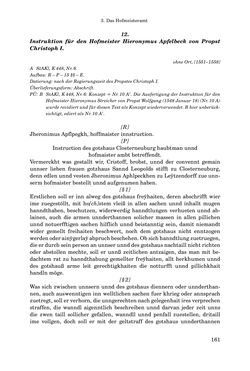 Image of the Page - 161 - in INSTRUKTIONEN UND ORDNUNGEN DER STIFTSHERRSCHAFT KLOSTERNEUBURG - Quellen zur Verwaltung sowie zur Land- und Forstwirtschaft einer geistlichen Grundherrschaft in der Frühen Neuzeit