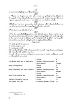 Bild der Seite - 384 - in INSTRUKTIONEN UND ORDNUNGEN DER STIFTSHERRSCHAFT KLOSTERNEUBURG - Quellen zur Verwaltung sowie zur Land- und Forstwirtschaft einer geistlichen Grundherrschaft in der Frühen Neuzeit