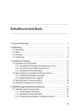 Image of the Page - III - in Chromatisch konfokale Triangulation - Hochgeschwindigkeits 3D-Sensorik auf Basis der Wellenlängenschätzung mit optimierten Filtern