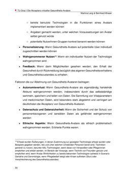 Image of the Page - 50 - in Die Akzeptanz virtueller Gesundheits-Avatare - Eine Fokusgruppenanalyse, Volume 1