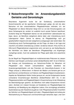 Image of the Page - 15 - in Nutzer-Profile von Gesundheits-Avataren - Erhebung zielgruppenspezifischer Anwendungskontexte, Volume 2