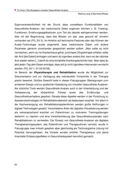 Bild der Seite - 62 - in Nutzer-Profile von Gesundheits-Avataren - Erhebung zielgruppenspezifischer Anwendungskontexte, Band 2