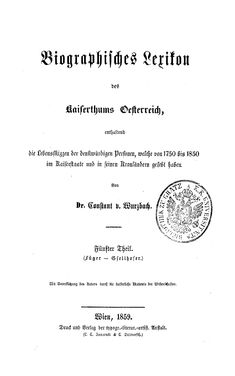 Bild der Seite - (000001) - in Biographisches Lexikon des Kaiserthums Oesterreich - Füger-Gsellhofer, Band 5