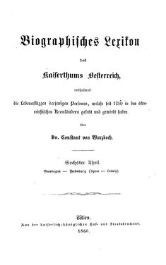 Bild der Seite - 1 - in Biographisches Lexikon des Kaiserthums Oesterreich - Guadagni-Habsburg, Band 6