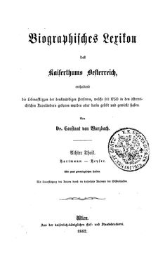 Bild der Seite - (000001) - in Biographisches Lexikon des Kaiserthums Oesterreich - Hartmann-Heyser, Band 8