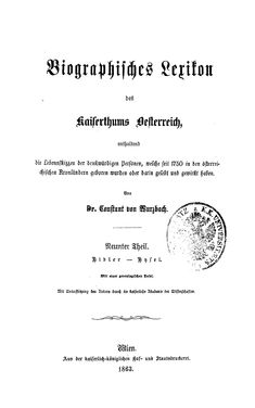 Image of the Page - (000001) - in Biographisches Lexikon des Kaiserthums Oesterreich - Hibler-Hysel, Volume 9