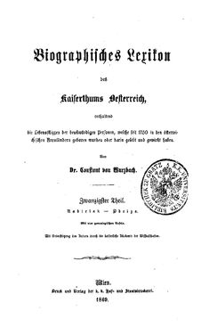 Image of the Page - (000001) - in Biographisches Lexikon des Kaiserthums Oesterreich - Nabielak-Odelga, Volume 20