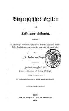 Image of the Page - (000001) - in Biographisches Lexikon des Kaiserthums Oesterreich - Pergen-Podhradszky, Volume 22