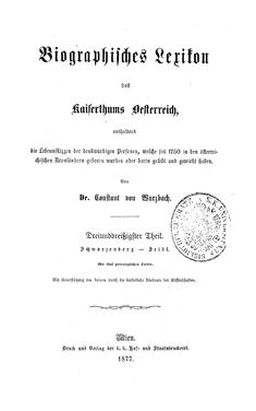 Bild der Seite - (000001) - in Biographisches Lexikon des Kaiserthums Oesterreich - Schwarzenberg-Seidl, Band 33