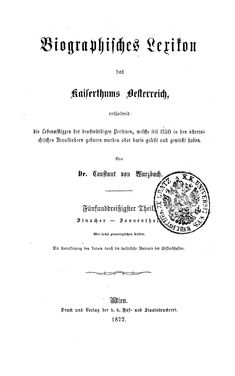 Bild der Seite - (000001) - in Biographisches Lexikon des Kaiserthums Oesterreich - Sinacher-Sonnenthal, Band 35