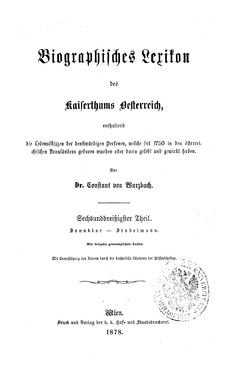 Image of the Page - (000001) - in Biographisches Lexikon des Kaiserthums Oesterreich - Sonnklar-Stadelmann, Volume 36