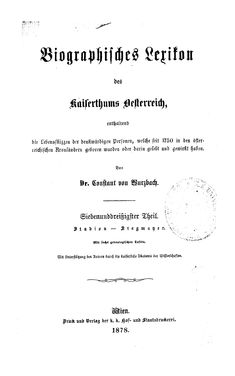 Image of the Page - (000001) - in Biographisches Lexikon des Kaiserthums Oesterreich - Stadion-Stegmayer, Volume 37