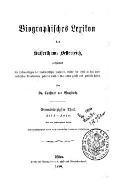 Bild der Seite - (000001) - in Biographisches Lexikon des Kaiserthums Oesterreich - Susil-Szeder, Band 41