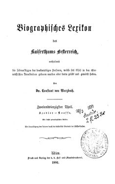 Bild der Seite - (000001) - in Biographisches Lexikon des Kaiserthums Oesterreich - Szedler-Taasse, Band 42