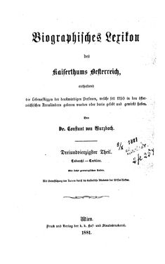 Bild der Seite - (000001) - in Biographisches Lexikon des Kaiserthums Oesterreich - Tabacchi-Terkla, Band 43