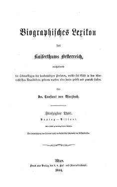 Image of the Page - (000001) - in Biographisches Lexikon des Kaiserthums Oesterreich - Vastag-Villani, Volume 50