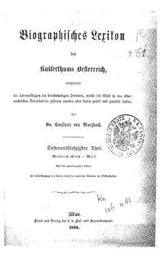 Image of the Page - (000001) - in Biographisches Lexikon des Kaiserthums Oesterreich - Windisch-Wolf, Volume 57